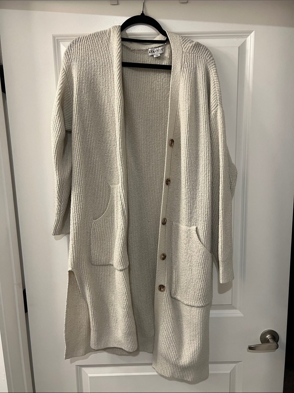 Vince Cream Longline Button-Front Knit Cardigan
